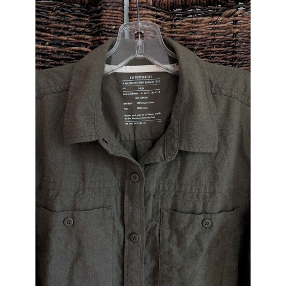 REI Co-op Flannel Button Up Shirt Mens Large Green Outdoor Camp Hiking Gorpcore - Picture 2 of 8